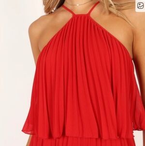 PETAL & PUP RED PLEATED HALTER TOP